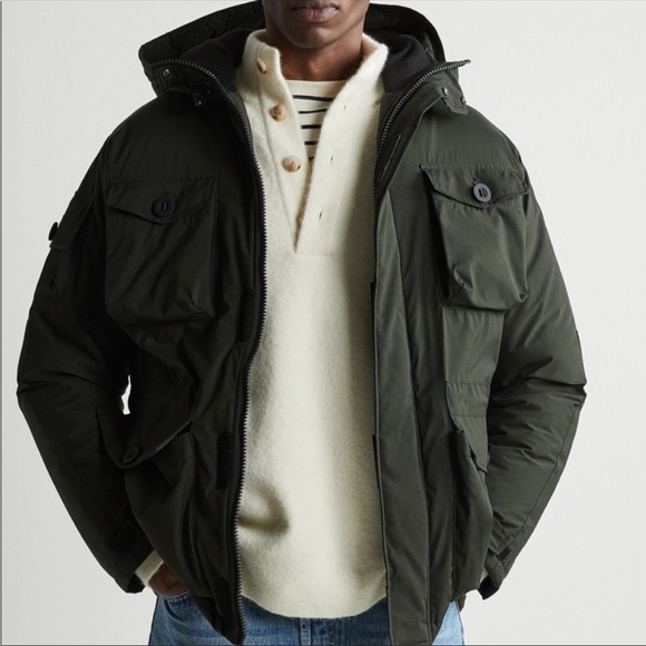 NWT men's Zara puffer parka with pockets green men's coat jacket